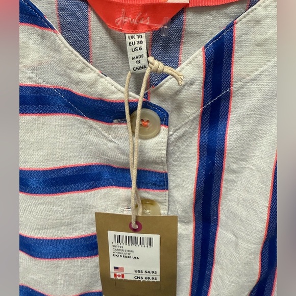Joules Women's Carper Stripe Linen Blend Tank Top Sz 6 NWT 54.95 - Picture 2 of 3